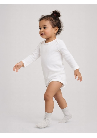 Civil Baby Düz Uzun Kol 3 Lü 3-9 Ay Çıtçıtlı Badi - Beyaz