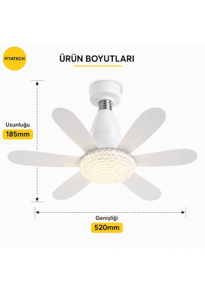 E27 Duylu Kumandalı 6 Kanatlı Pervaneli Led Tavan Lambası 30w 3 Renk Işıklı Fanlı Avize