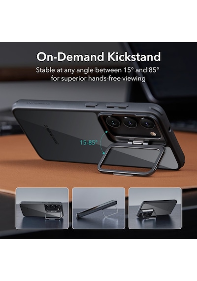 Esr Samsung Uyumlu S23 Kılıf Standlı Kickstand Silikon - Şeffaf Siyah Şeffaf Siyah