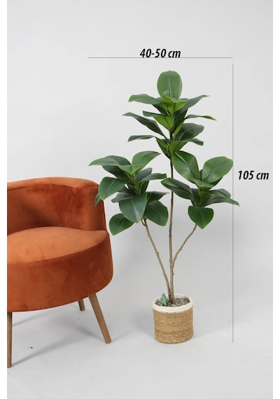 Yapay Ağac Kauçuk Bitkisi 3 Dallı 105 Cm Hasır Saksılı