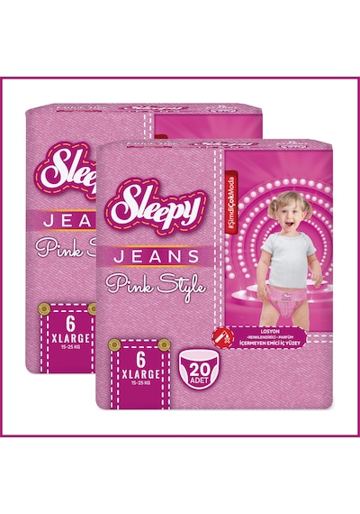Sleepy Pink Jeans Külot Bez 6 Numara Xlarge 2'li Jumbo 40 Adet