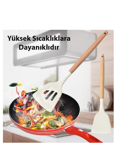Ezere 11 Parça Silikon Uçlu Ahşap Saplı Mutfak Seti Ve Saklama
