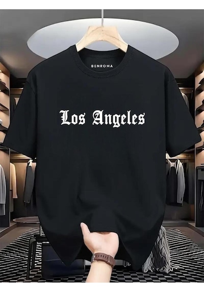 Los Angeles Baskılı Oversize Tişört SIYAH
