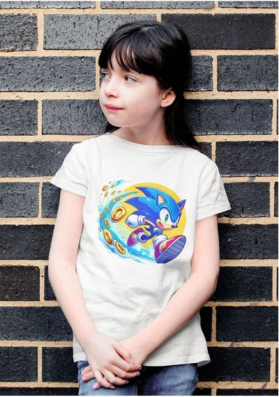 Sevbano Unisex Süper Sonic Baskılı Oyun Çocuk Tişört 1-12 Yaş Beyaz