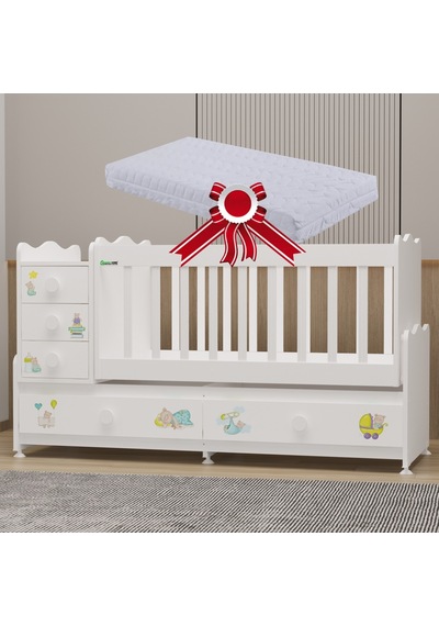 Garaj Home Melina Mdf Çıtalı Beşik + Yatak - Ayıcık Beyaz