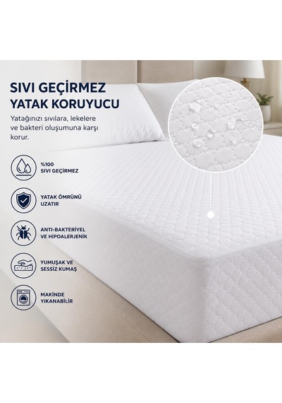 Sıvı Geçirmez Fitted Yatak Koruyucu Alez Tek Kişilik 100x200 Cm Beyaz
