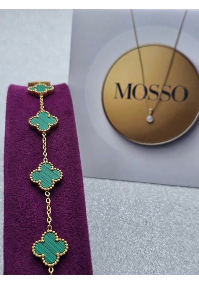 Yeşil Gold Renkli Çelik Bileklik Yoncalı Model Premium Yeşil