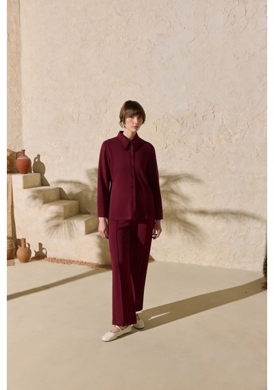 Aker Bordo Gömlek Yaka Pijama Üstü Bordo Bordo