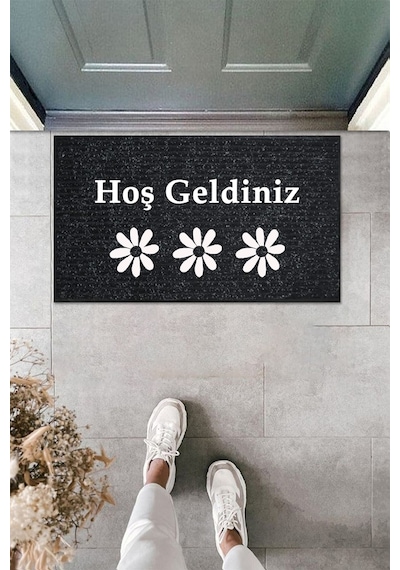 Balkon Ve Iç Dış Kapı Yıkanabilir Nem Alıcı Toz Alıcı Halı Kapı Önü Paspası Türkçe Hoş Geldiniz Bej