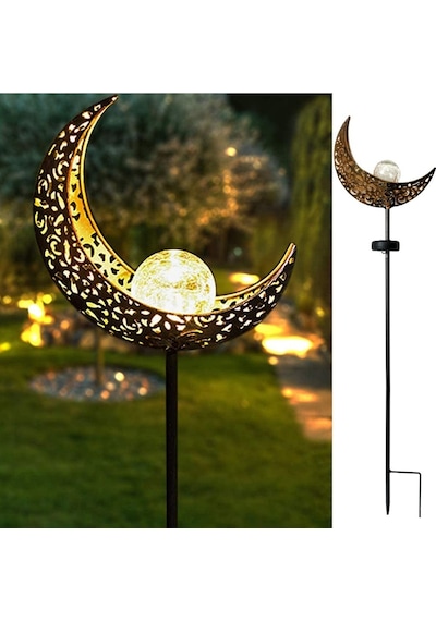 Güneş Enerjili Ay Figürlü 85 Cm Solar Bahçe Lambası Dekoratif Kazıklı Dış Mekan Sıcak Beyaz Led Aydınlatma