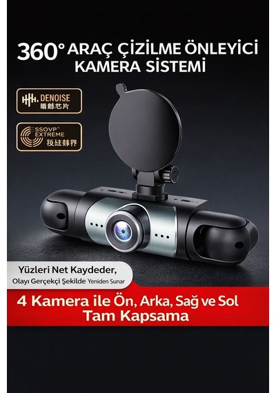 4k 360 4 Kanal Araç Kamerası Gece Görüşü, Park Modu, G-sensör, Döngüsel Kayıt