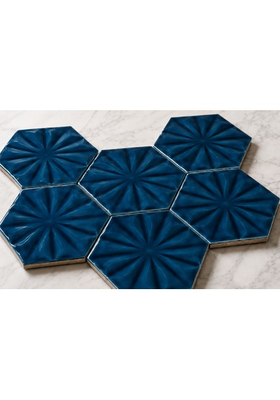 Armada Çini 15x17 Cm Çiçekli Petrol Mavisi Altıgen Seramik