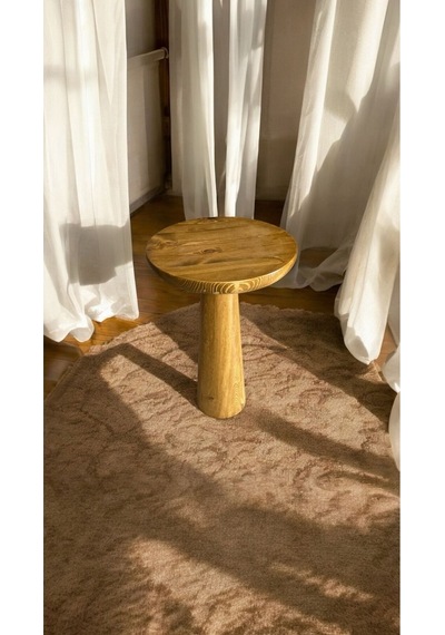 Simillo Wooden Ahşap Konik Model Tekli Mantar Yan Sehpa Modern Koyu Ceviz Renkli Fiskos Kahverengi