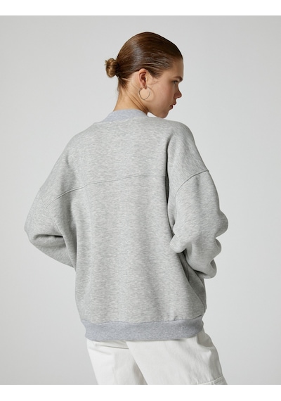 Koton Fermuarlı Sweatshirt Rahat Kalıp Uzun Kollu Yuvarlak Yaka Pamuklu Gri Melanj 4sal10424ık Gri Melanj