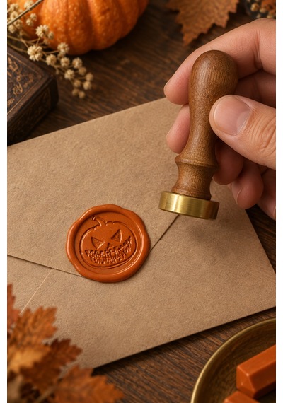 Cadılar Halloween Temalı Ahşap Pirinç Mühür - 2.5 Cm Çap, Balka Çok Renkli