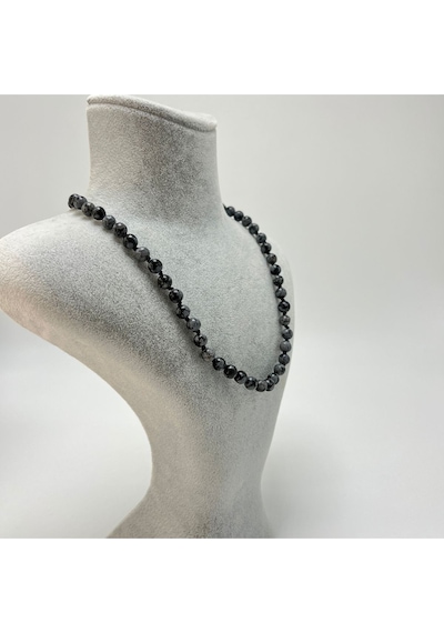 Yıldız Doğal Taş Karlı Obsidyen Doğal Taş 6 MM Makrome Kolye 45 CM - 55 CM Ayarlanabilir Siyah
