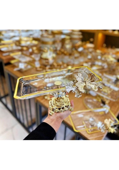 Elta Collection Kelebekli Gold Döküm Ayaklı Sunumluk Kurabiyelik Gold