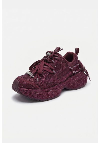 Kadın Bordo T11 İthal Işıltılı Taş Kaplama Özel Tasarım Sneaker Ayakkabı Kırmızı