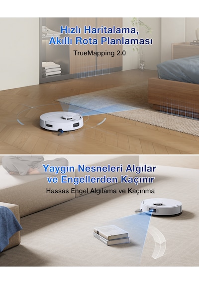 Ecovacs Deebot T30C Prime Omni Robot Süpürge 25.000 Pa Emiş Gücü Ozmo Turbo 2.0 Paspas Teknolojisi Beyaz