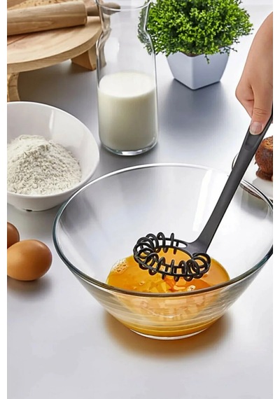 Yanmaz Yapışmaz Yüksek Isıya Dayanıklı Teflon Spiral Çırpıcı - Yumurta Çırpıcı 28 Cm Siyah