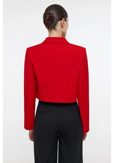 Saade Sââde Kadın Regular Fit Kruvaze Kapama Dokuma Crop Blazer Ceket -şık & Spor Kırmızı