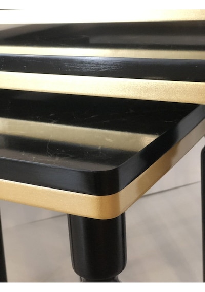 Akset 3lü Lüx Zigon Sehpa Siyah Mermer Gold