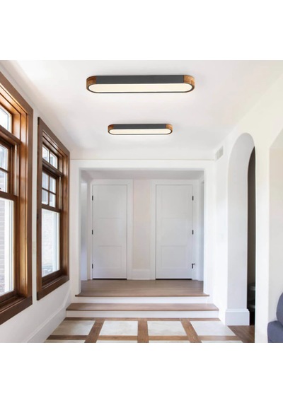 Oval Antrasit Kumandalı Dimli 3 Işık Renkli 95x14cm Ahşaplı Led T Antrasit