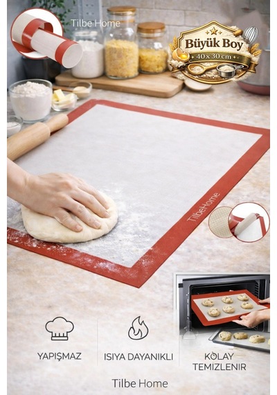 Tilbe Home Fırın Matı Silikon Yanmaz Yapışmaz Fırın Pişirme Kağıdı Hamur Açma Matı 40x30cm