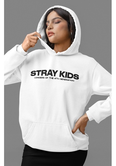 Sevbano Stray Kids Müzik Grubu Sırt Baskılı Unisex Oversize Penye Hoodie beyaz