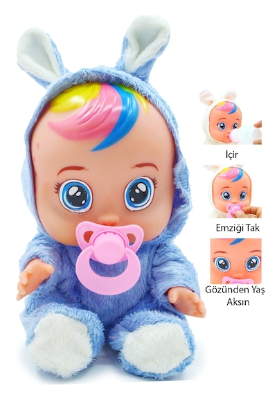 Ağlayan Ve Konuşan Et Bebek 20 Cm Su İçen Bebek Oyuncağı 3+ Yaş Mavi
