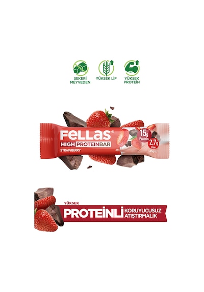 Fellas Yüksek Protein Bar Çilekli 45 x 12 Adet