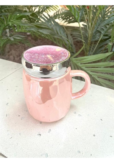 Kapağı Sulu Kupa Mug Pembe