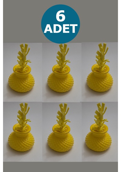 6 Adet Sarı Yapay Çiçekli Limon Sarısı Minik Vazo