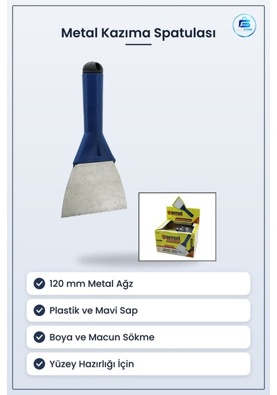 Metal Kazıma Spatulası 120 Mm Plastik Saplı Boya Sökme Macun Düze