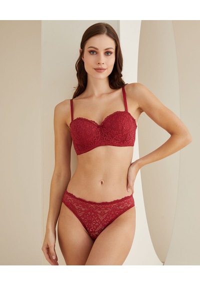 Desteksiz Balenli Dantelli Cuplı Lotus Günlük Sütyen Takım -4817 Bordo