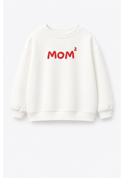 Monila Unisex Çocuk Anne Baskılı 3 İplik Kumaş Pamuklu Sweatshirt Ekru