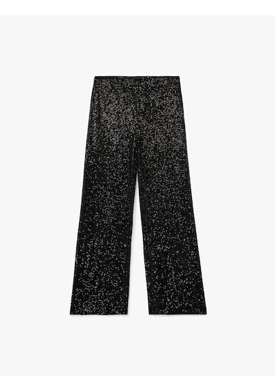 Koton Slim Fit Pullu Payetli İspanyol Paça Abiye Pantolon Siyah 6wak40001fk Siyah