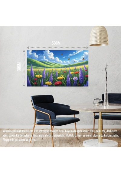 Kelebekler Yabani Çiçekler İçinde Bahar Havası 07 Çerçevesiz 50x30 Cm Pvc Tablo