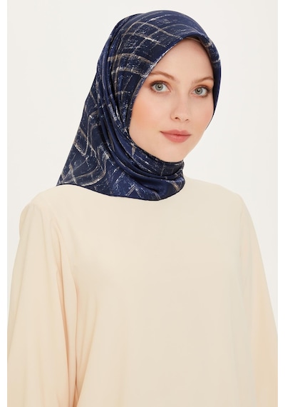 Armine İpek Eşarp 2025 Kış - 9258-06 Sura - Lacivert Beyaz