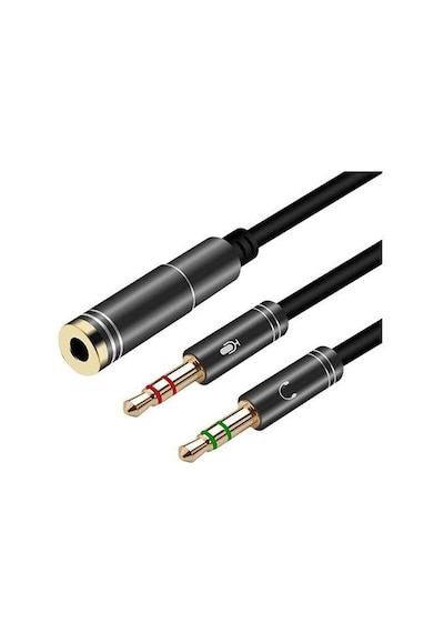 3.5 MM Aux Kulaklık Mikrofon Dönüştürücü Birleştirici Kablo Siyah