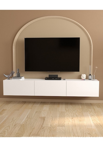 Bofigo Tv Ünitesi Tv Sehpası Düşer Kapaklı Tv Ünitesi Televizyon Sehpası 180 Cm Marvel Beyaz Beyaz