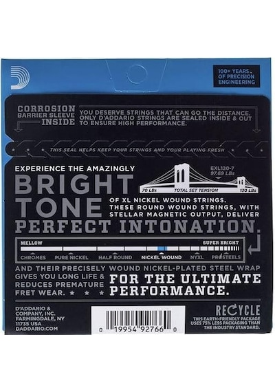 D'addario Exl120-7 Xl Nickel Serisi Elektro Gitar Tel Seti Super Light - 09-54 - 7 Telli