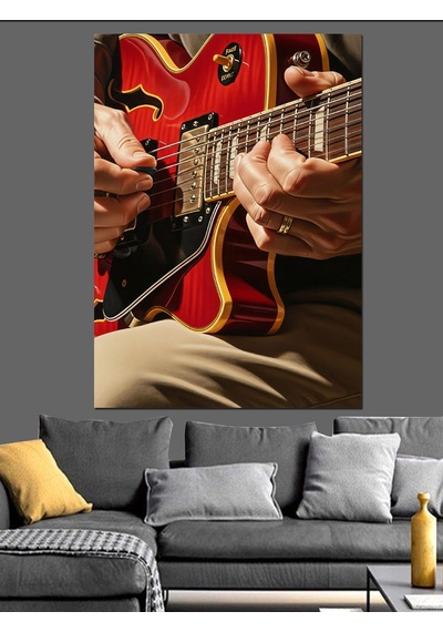 Ahşap Tablo Gitar Çalan Eller Detayı
