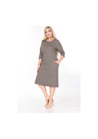Çift Cepli Desenli Esnek Kışlık Büyük Beden Midi Elbise 44d-2709 Desenli