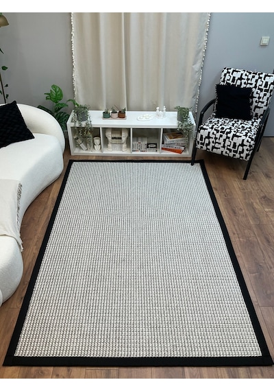 Kumaş Bordür Gri Bukle Antrasit Bordür Halı Salon Koridor Mutfak Çocuk Odası Halısı Kilim S267 Gri - Siyah