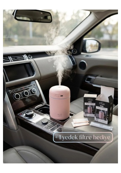 Araç Içi Mini Hava Nemlendirici Led Işıklı Taşınabilir Ultrasonik Buhar Makinesi +  1 Yedek Filtre