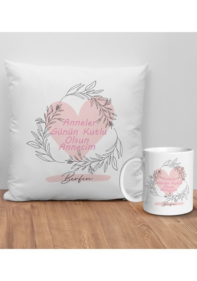 Bk Gift Kişiye Özel Anne Tasarımlı Beyaz Kırlent Yastık Ve Kupa Seti-7, Anneye , Anneler Günü leri