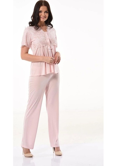 Xses 4300 Kadın Hamile Lohusa Sabahlıklı Pijama Takım-pudra