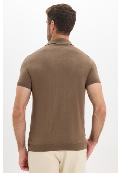 Tudors Erkek Slim Fit Dar Kesim Pamuklu Örme Triko Vizon Polo Yaka Tişört-50722