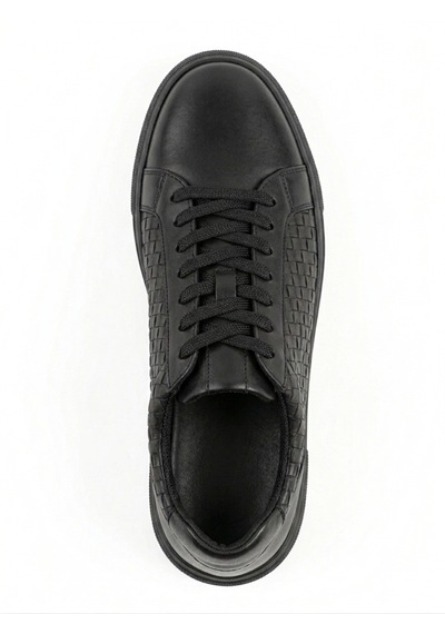 Growish Gd0111 Hakiki Deri Yüksek Taban Modern Örgü Desen Yüksek Eva Taban Siyah Sneaker Ayakkabı Siyah - Siyah